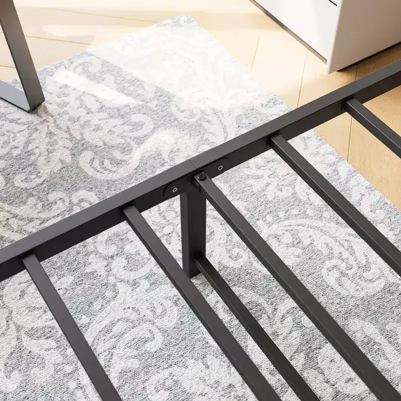 MAYEERTY Lit double plateforme en métal avec tête et pied de lit, rangement sous le lit, sommier tapissier non requis, noir