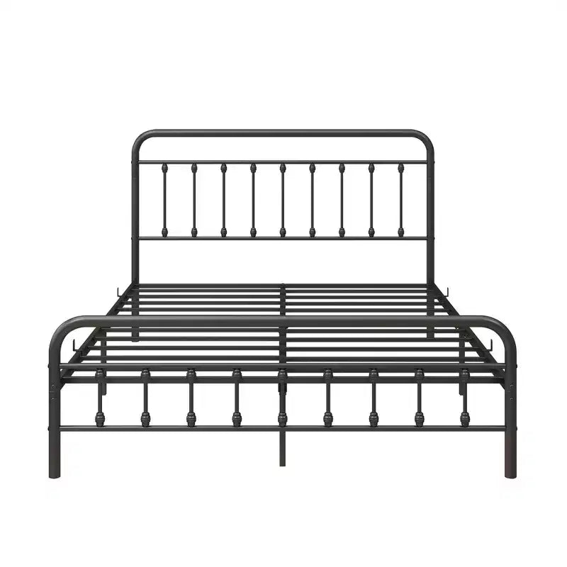 MAYEERTY Lit double plateforme en métal avec tête et pied de lit, rangement sous le lit, sommier tapissier non requis, noir