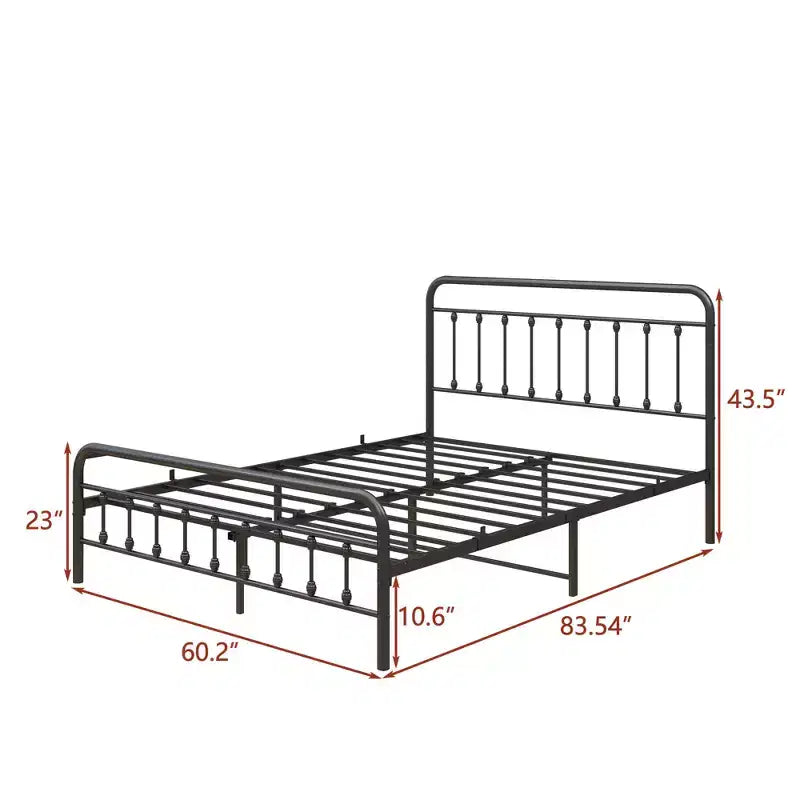 MAYEERTY Lit double plateforme en métal avec tête et pied de lit, rangement sous le lit, sommier tapissier non requis, noir