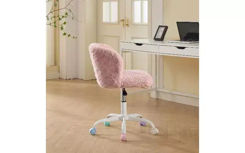 Chaise de bureau ergonomique TUYOHW avec assise large, chaise de vanité en laine d'alpaga artificielle avec dossier enveloppant, chaise de bureau pivotante réglable