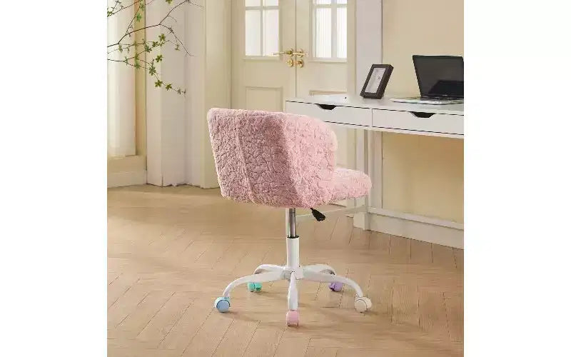 Chaise de bureau ergonomique TUYOHW avec assise large, chaise de vanité en laine d'alpaga artificielle avec dossier enveloppant, chaise de bureau pivotante réglable