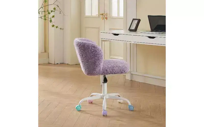 Chaise de bureau ergonomique TUYOHW avec assise large, chaise de vanité en laine d'alpaga artificielle avec dossier enveloppant, chaise de bureau pivotante réglable