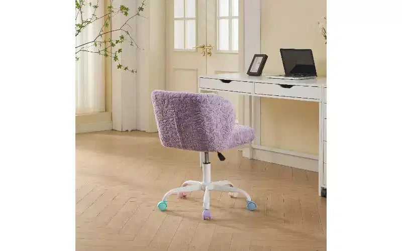 Chaise de bureau ergonomique TUYOHW avec assise large, chaise de vanité en laine d'alpaga artificielle avec dossier enveloppant, chaise de bureau pivotante réglable