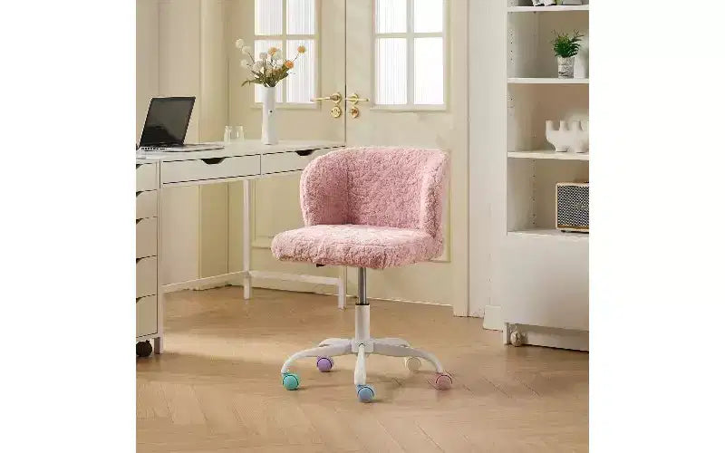 Chaise de bureau ergonomique TUYOHW avec assise large, chaise de vanité en laine d'alpaga artificielle avec dossier enveloppant, chaise de bureau pivotante réglable