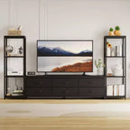 Meuble TV de 225,8 cm pour téléviseur de 75 pouces, meuble de divertissement avec tiroirs en tissu et étagères ouvertes à 4 niveaux, console multimédia moderne avec rangement pour le salon