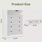 COZONY Commode à 4 tiroirs de 80 cm – Meuble de rangement en bois avec station de charge et lumières LED, Organisateur de rangement étroit pour chambre, salon, couloir