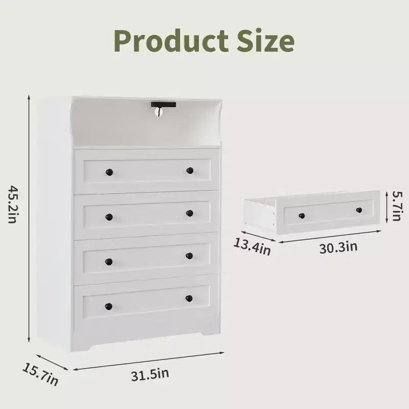 COZONY Commode à 4 tiroirs de 80 cm – Meuble de rangement en bois avec station de charge et lumières LED, Organisateur de rangement étroit pour chambre, salon, couloir