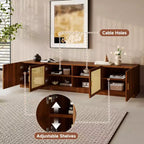 Meuble TV cannelé moderne pour téléviseurs jusqu'à 85", Meuble de rangement de 198 cm de long avec armoire, Table console TV en bois pour salon et chambre