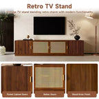 Meuble TV cannelé moderne pour téléviseurs jusqu'à 85", Meuble de rangement de 198 cm de long avec armoire, Table console TV en bois pour salon et chambre