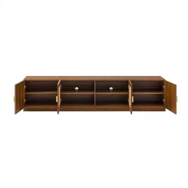Meuble TV cannelé moderne pour téléviseurs jusqu'à 85", Meuble de rangement de 198 cm de long avec armoire, Table console TV en bois pour salon et chambre
