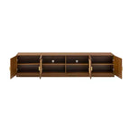 Meuble TV cannelé moderne pour téléviseurs jusqu'à 85", Meuble de rangement de 198 cm de long avec armoire, Table console TV en bois pour salon et chambre