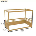 Okak Lit de sol double/complet à baldaquin avec rails de sécurité, lits à baldaquin en bois pour chambre d'enfant, chambre à coucher