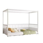 Okak Lit de sol double/complet à baldaquin avec rails de sécurité, lits à baldaquin en bois pour chambre d'enfant, chambre à coucher