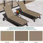 Lot de 2 chaises longues de patio Acekool avec table d'appoint, ensemble de chaises longues d'extérieur inclinables réglables avec roues, pour piscine, jardin, cour, marron