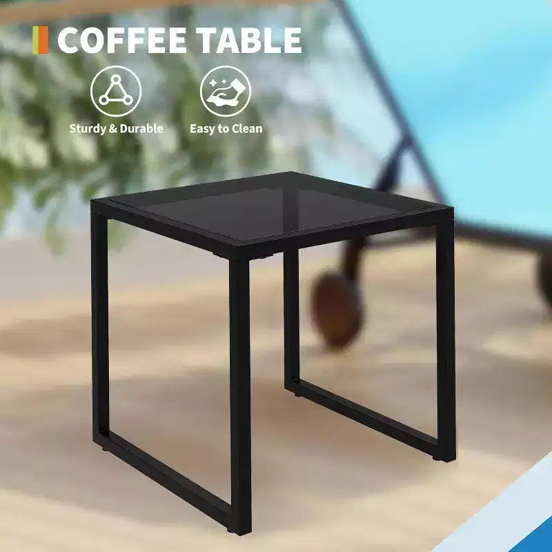 Lot de 2 chaises longues de patio Acekool avec table d'appoint, ensemble de chaises longues d'extérieur inclinables réglables avec roues, pour piscine, jardin, cour, marron