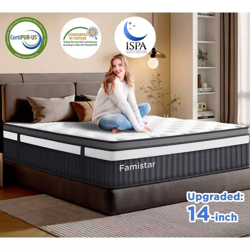 14 Queen Mattress in a Box,Gel Memory Foam&Pocket Coils,Medium Firm Hybrid Mattress,Back Support & Motion IsolationCooling Bed for Side Sleepers