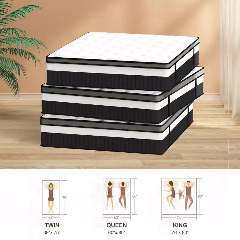 Matelas Queen en boîte 14 pouces, mousse à mémoire de forme au gel et ressorts ensachés, matelas hybride mi-ferme, soutien dorsal et isolation des mouvements, lit rafraîchissant pour les personnes dormant sur le côté