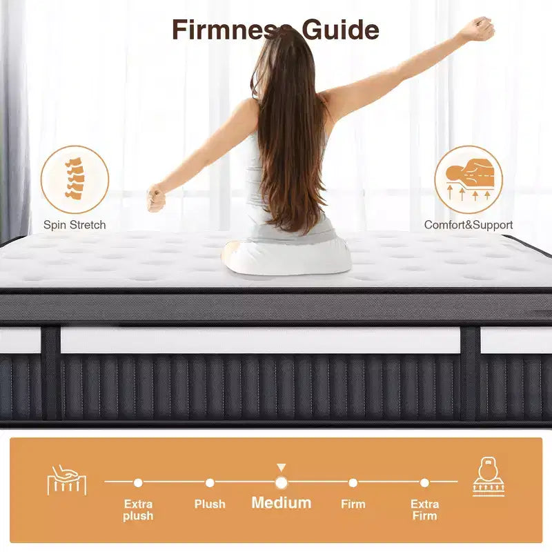Matelas Queen en boîte 14 pouces, mousse à mémoire de forme au gel et ressorts ensachés, matelas hybride mi-ferme, soutien dorsal et isolation des mouvements, lit rafraîchissant pour les personnes dormant sur le côté