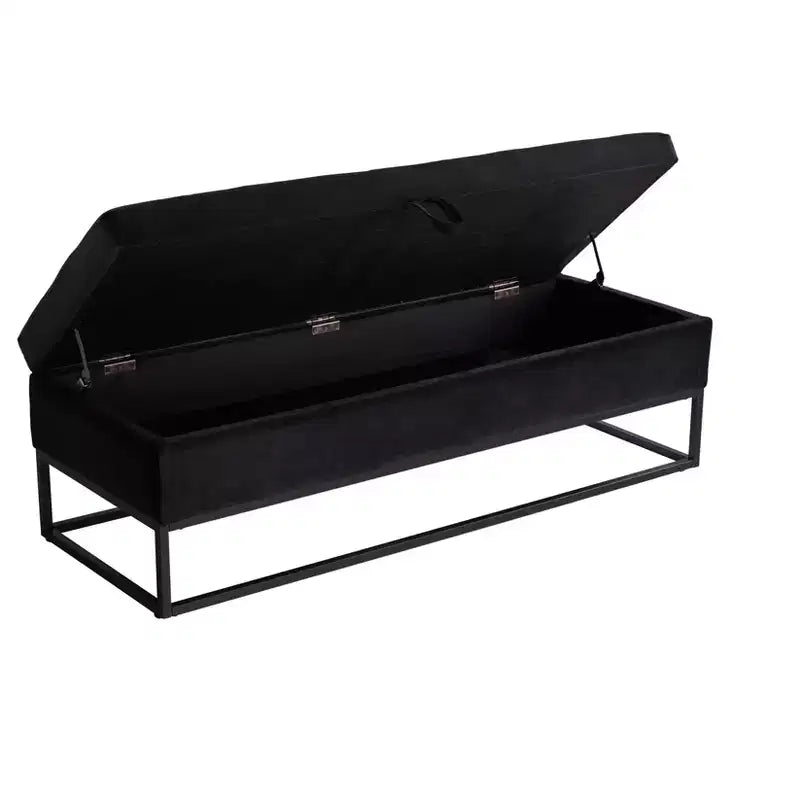 Banc de rangement Okak 58.6 avec base en métal et grand espace de rangement, banc d'entrée capitonné, banc de bout de lit pour salon, chambre à coucher