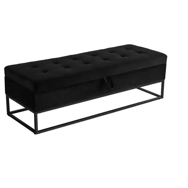 Banc de rangement Okak 58.6 avec base en métal et grand espace de rangement, banc d'entrée capitonné, banc de bout de lit pour salon, chambre à coucher