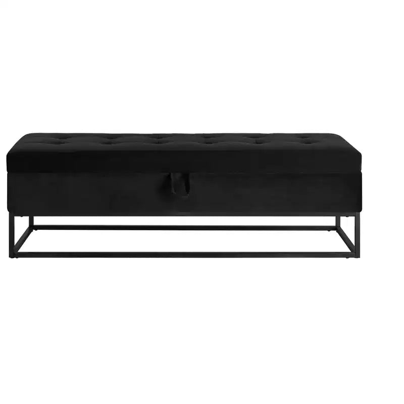 Banc de rangement Okak 58.6 avec base en métal et grand espace de rangement, banc d'entrée capitonné, banc de bout de lit pour salon, chambre à coucher