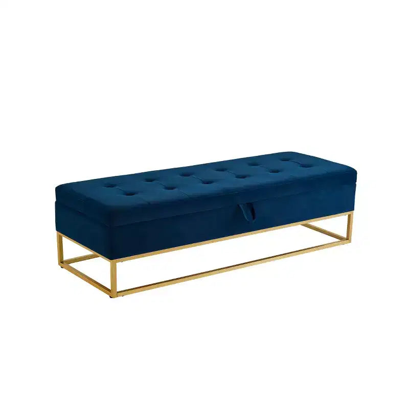 Banc de rangement Okak 58.6 avec base en métal et grand espace de rangement, banc d'entrée capitonné, banc de bout de lit pour salon, chambre à coucher