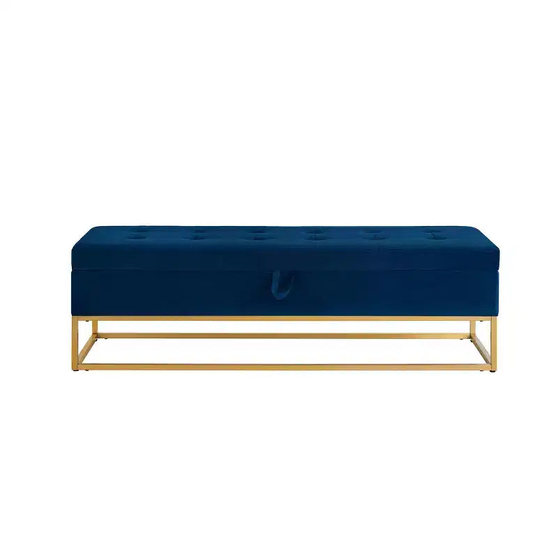 Banc de rangement Okak 58.6 avec base en métal et grand espace de rangement, banc d'entrée capitonné, banc de bout de lit pour salon, chambre à coucher