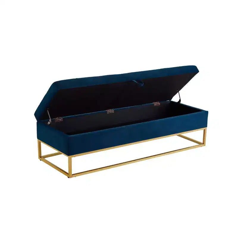 Banc de rangement Okak 58.6 avec base en métal et grand espace de rangement, banc d'entrée capitonné, banc de bout de lit pour salon, chambre à coucher