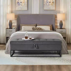 Banc de rangement Okak 58.6 avec base en métal et grand espace de rangement, banc d'entrée capitonné, banc de bout de lit pour salon, chambre à coucher