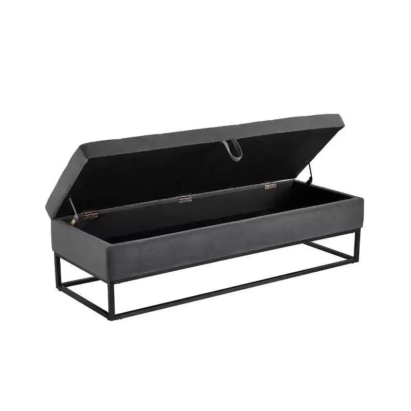 Banc de rangement Okak 58.6 avec base en métal et grand espace de rangement, banc d'entrée capitonné, banc de bout de lit pour salon, chambre à coucher