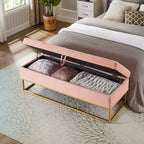 Banc de rangement Okak 58.6 avec base en métal et grand espace de rangement, banc d'entrée capitonné, banc de bout de lit pour salon, chambre à coucher