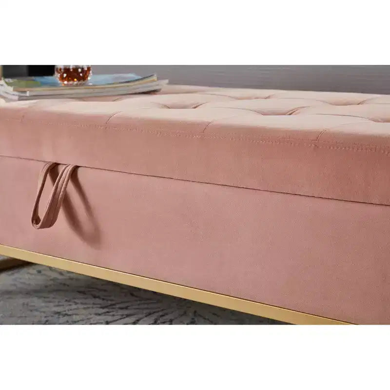 Banc de rangement Okak 58.6 avec base en métal et grand espace de rangement, banc d'entrée capitonné, banc de bout de lit pour salon, chambre à coucher