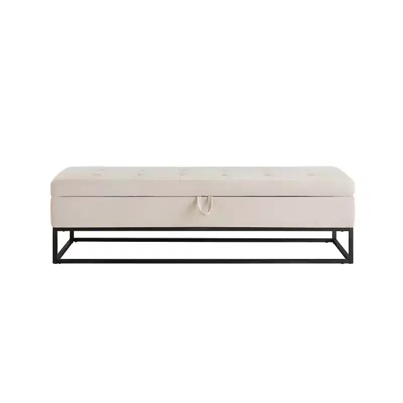 Banc de rangement Okak 58.6 avec base en métal et grand espace de rangement, banc d'entrée capitonné, banc de bout de lit pour salon, chambre à coucher