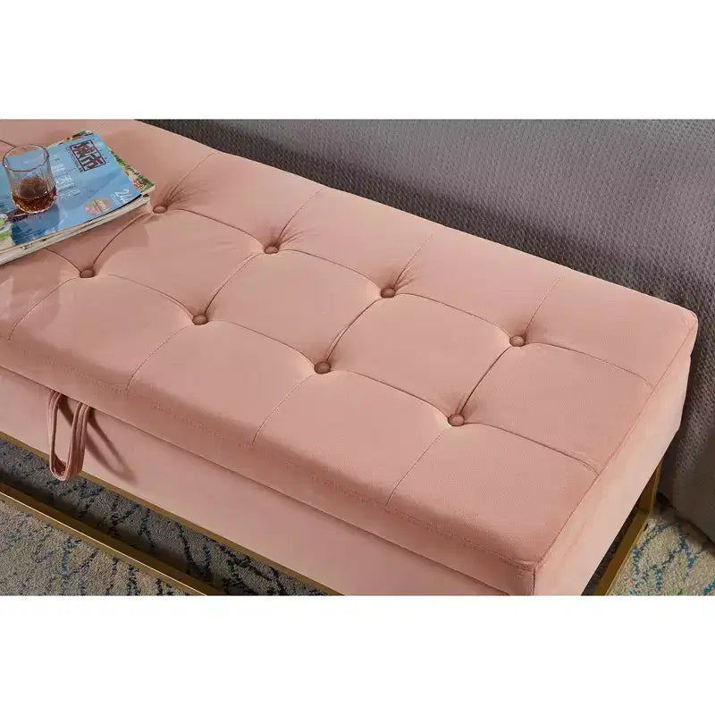 Banc de rangement Okak 58.6 avec base en métal et grand espace de rangement, banc d'entrée capitonné, banc de bout de lit pour salon, chambre à coucher