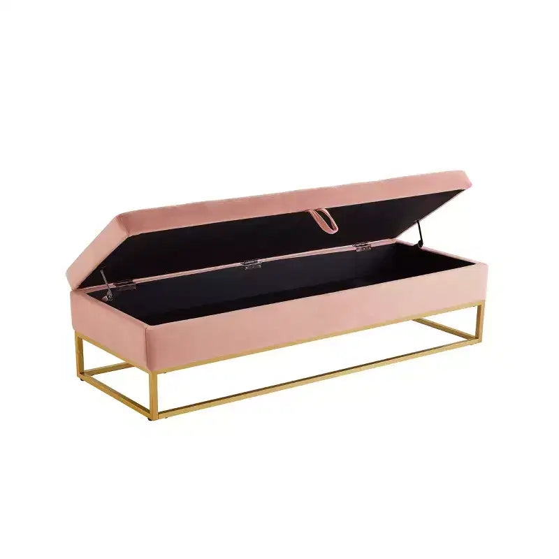Banc de rangement Okak 58.6 avec base en métal et grand espace de rangement, banc d'entrée capitonné, banc de bout de lit pour salon, chambre à coucher
