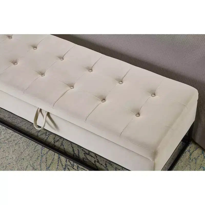 Banc de rangement Okak 58.6 avec base en métal et grand espace de rangement, banc d'entrée capitonné, banc de bout de lit pour salon, chambre à coucher