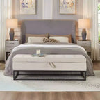 Banc de rangement Okak 58.6 avec base en métal et grand espace de rangement, banc d'entrée capitonné, banc de bout de lit pour salon, chambre à coucher