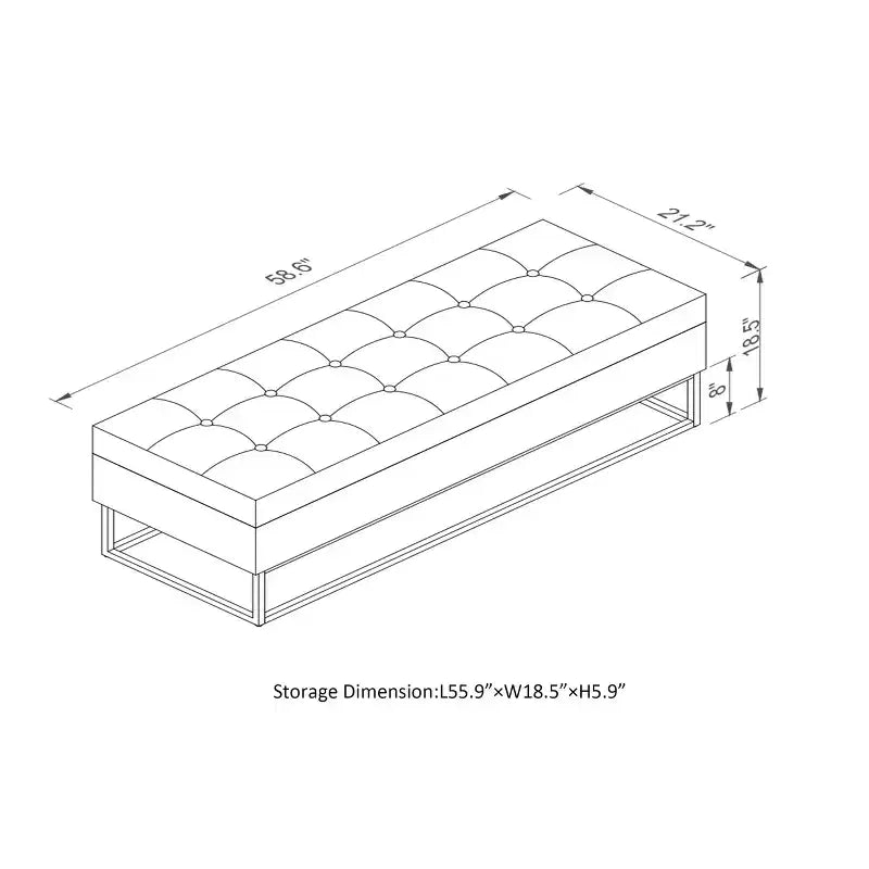 Banc de rangement Okak 58.6 avec base en métal et grand espace de rangement, banc d'entrée capitonné, banc de bout de lit pour salon, chambre à coucher