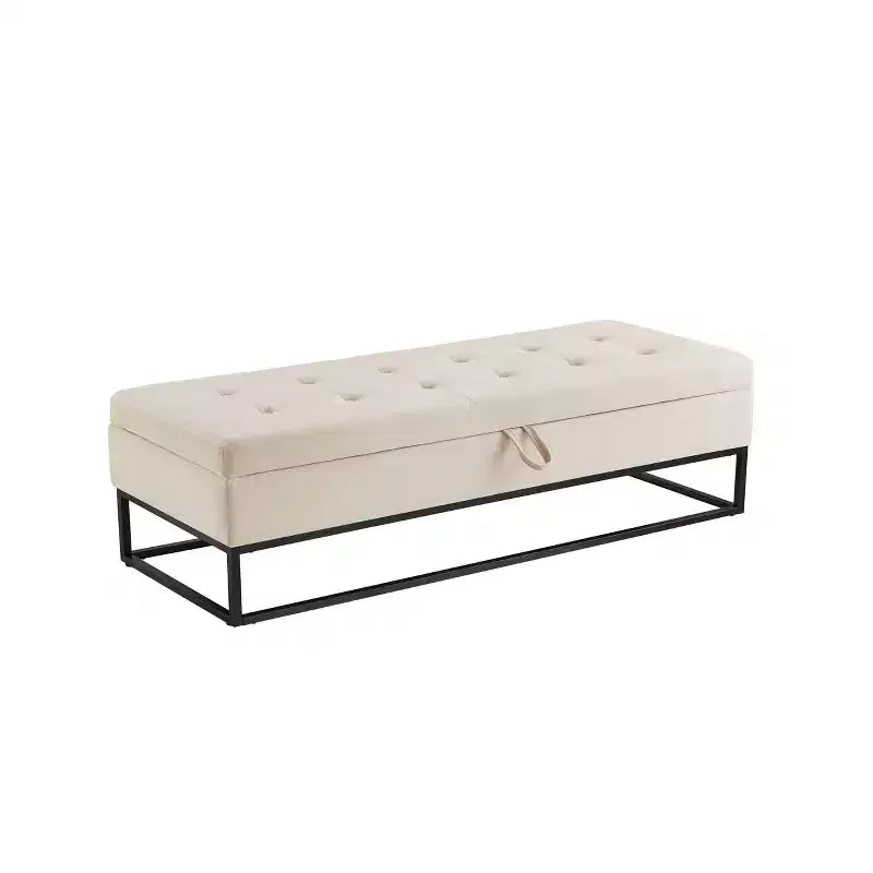 Okak 58.6 Storage Bench with Metal Base and Ample Storage Space, Button Tufting Entryway Bench, End of Bed Bench for Living Room, Bedroom