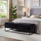 Banc de rangement Okak 58.6 avec base en métal et grand espace de rangement, banc d'entrée capitonné, banc de bout de lit pour salon, chambre à coucher