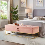 Banc de rangement Okak 58.6 avec base en métal et grand espace de rangement, banc d'entrée capitonné, banc de bout de lit pour salon, chambre à coucher