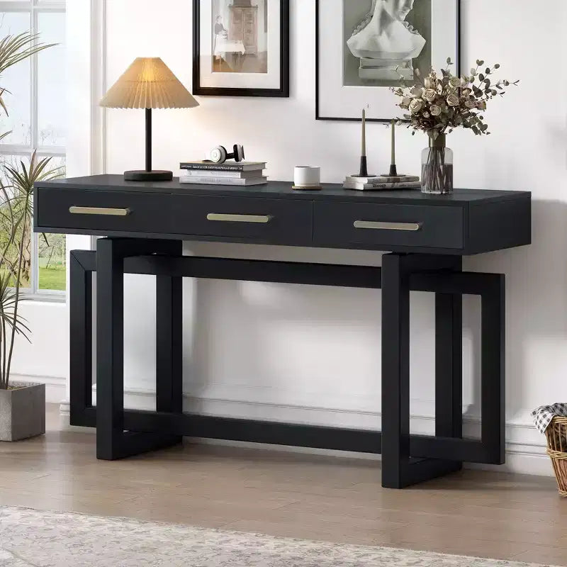TUYOHW Console moderne avec 3 tiroirs de rangement, table d'entrée extra longue de 145 cm pour entrée, couloir, salon, foyer