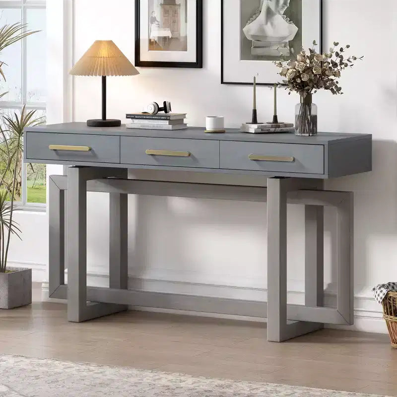 TUYOHW Console moderne avec 3 tiroirs de rangement, table d'entrée extra longue de 145 cm pour entrée, couloir, salon, foyer
