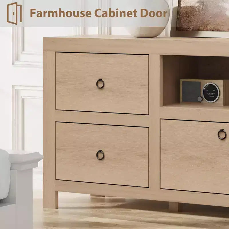 Meuble TV pour téléviseurs de 75/80 pouces, meuble de divertissement de 70 pouces de long avec 6 tiroirs et étagère pour barre de son, console multimédia pour salon et chambre