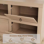 Meuble TV pour téléviseurs de 75/80 pouces, meuble de divertissement de 70 pouces de long avec 6 tiroirs et étagère pour barre de son, console multimédia pour salon et chambre