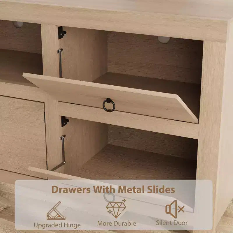 Meuble TV pour téléviseurs de 75/80 pouces, meuble de divertissement de 70 pouces de long avec 6 tiroirs et étagère pour barre de son, console multimédia pour salon et chambre