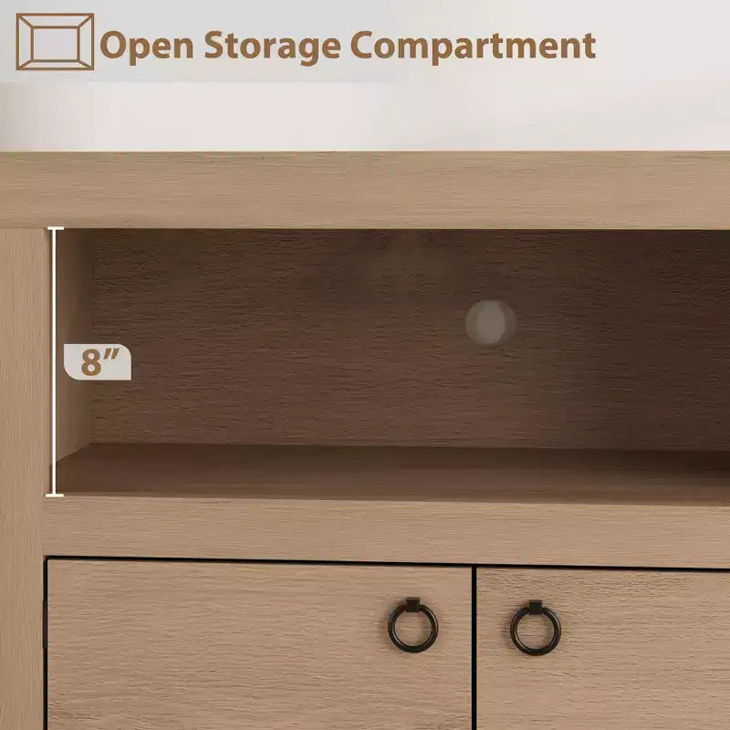 Meuble TV pour téléviseurs de 75/80 pouces, meuble de divertissement de 70 pouces de long avec 6 tiroirs et étagère pour barre de son, console multimédia pour salon et chambre