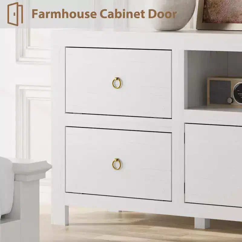 Meuble TV pour téléviseurs de 75/80 pouces, meuble de divertissement de 70 pouces de long avec 6 tiroirs et étagère pour barre de son, console multimédia pour salon et chambre