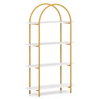 Costway Étagère arquée 1/2 pièce, bibliothèque ouverte à 4 niveaux avec cadre métallique robuste pour salon marron rustique et noir/doré et blanc