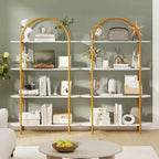 Costway Étagère arquée 1/2 pièce, bibliothèque ouverte à 4 niveaux avec cadre métallique robuste pour salon marron rustique et noir/doré et blanc